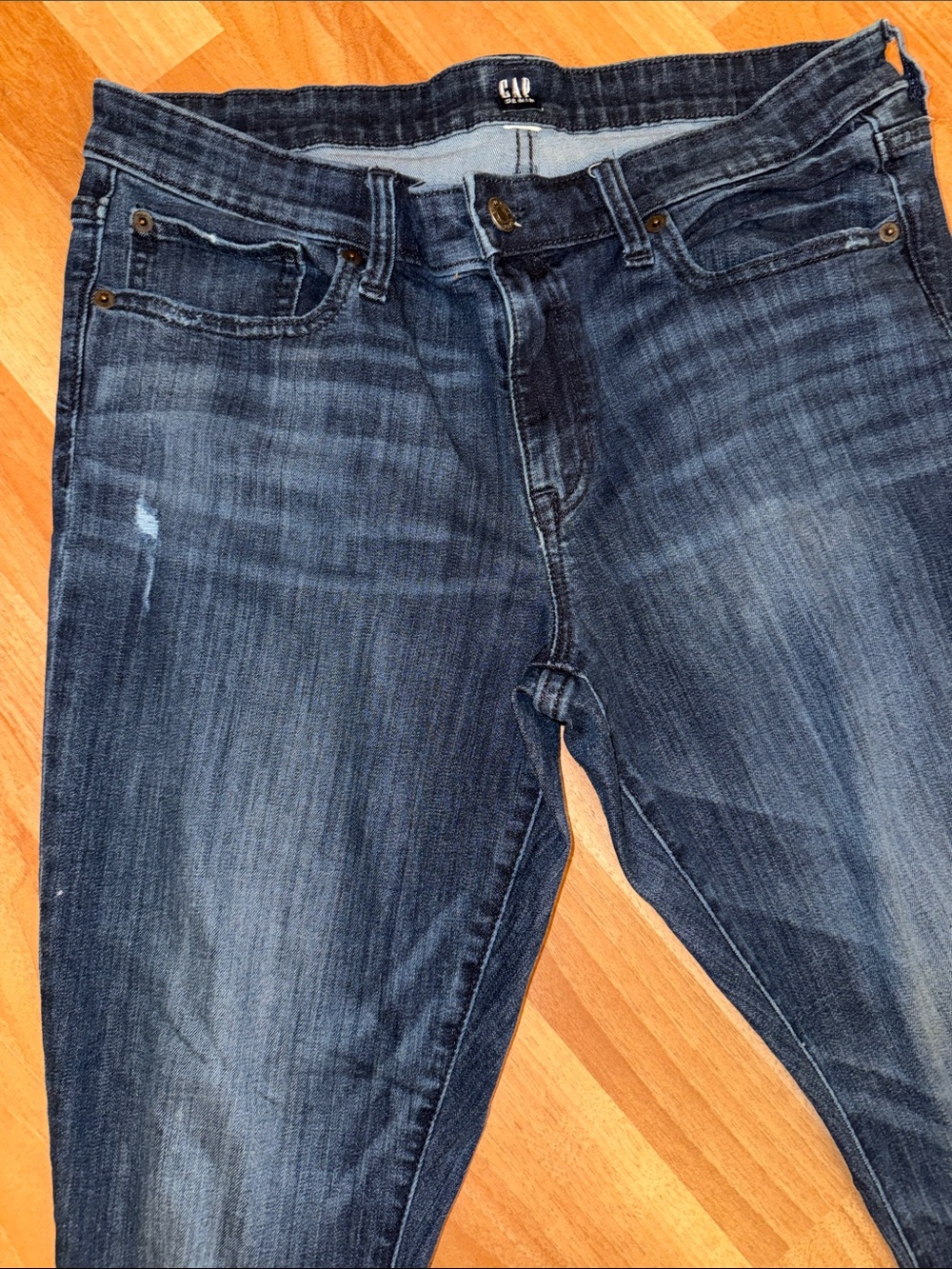 GAP Women's Dark Blue Denim Distressed Skinny Jeans with Knee Rips